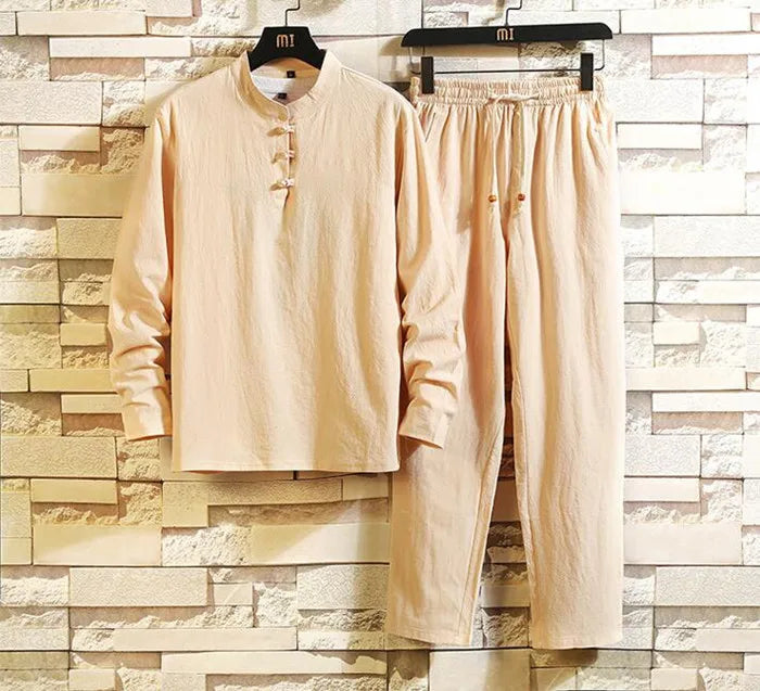 Julian Open-Collar Linen Shirt Set