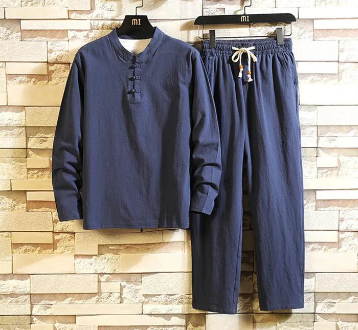 Julian Open-Collar Linen Shirt Set