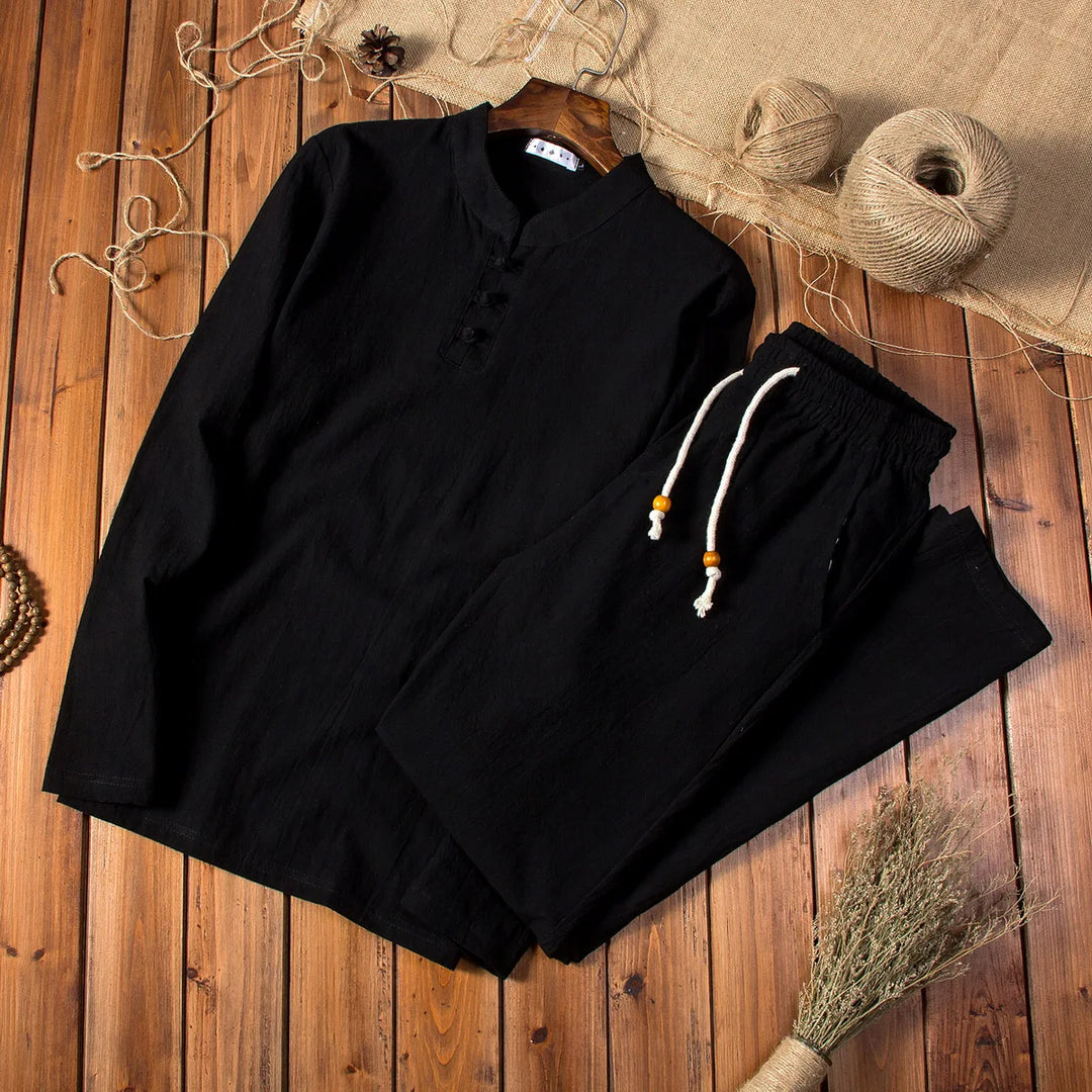Julian Open-Collar Linen Shirt Set