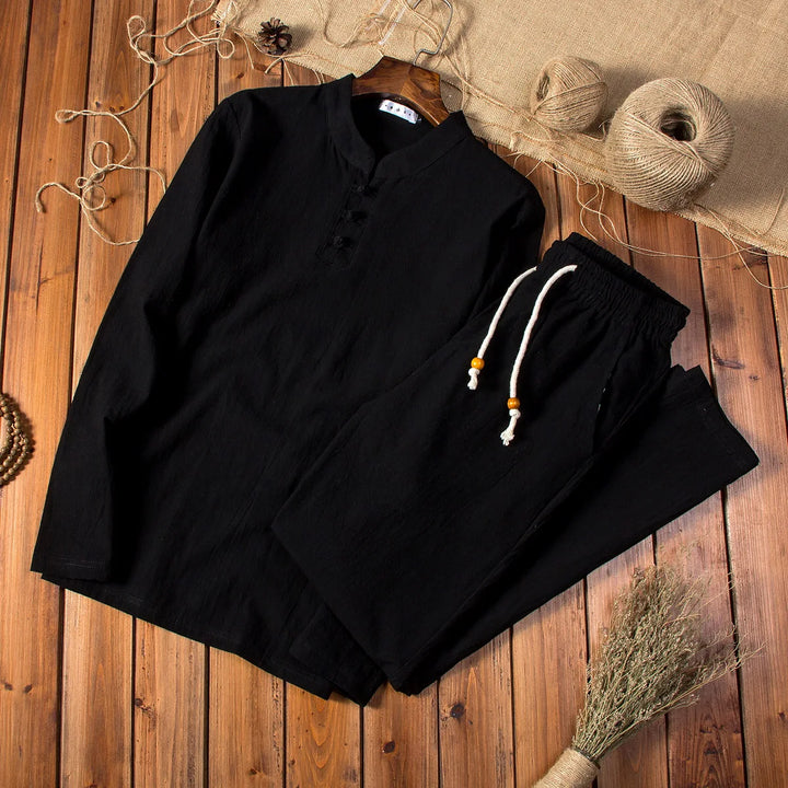 Julian Open-Collar Linen Shirt Set