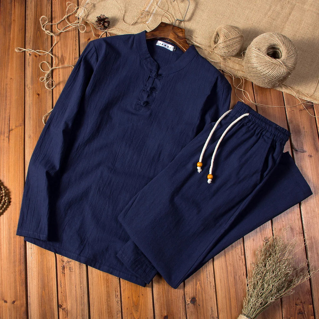 Julian Open-Collar Linen Shirt Set