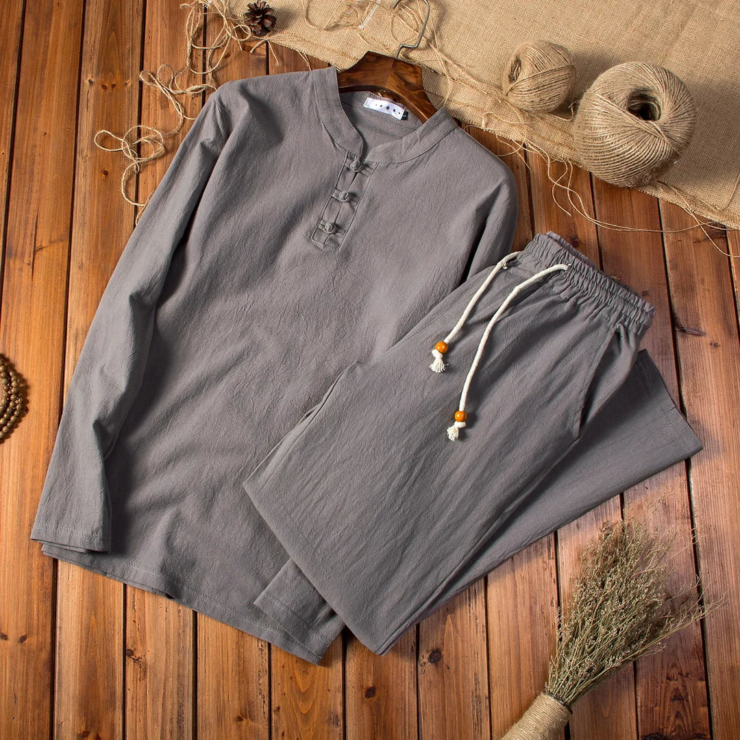 Julian Open-Collar Linen Shirt Set