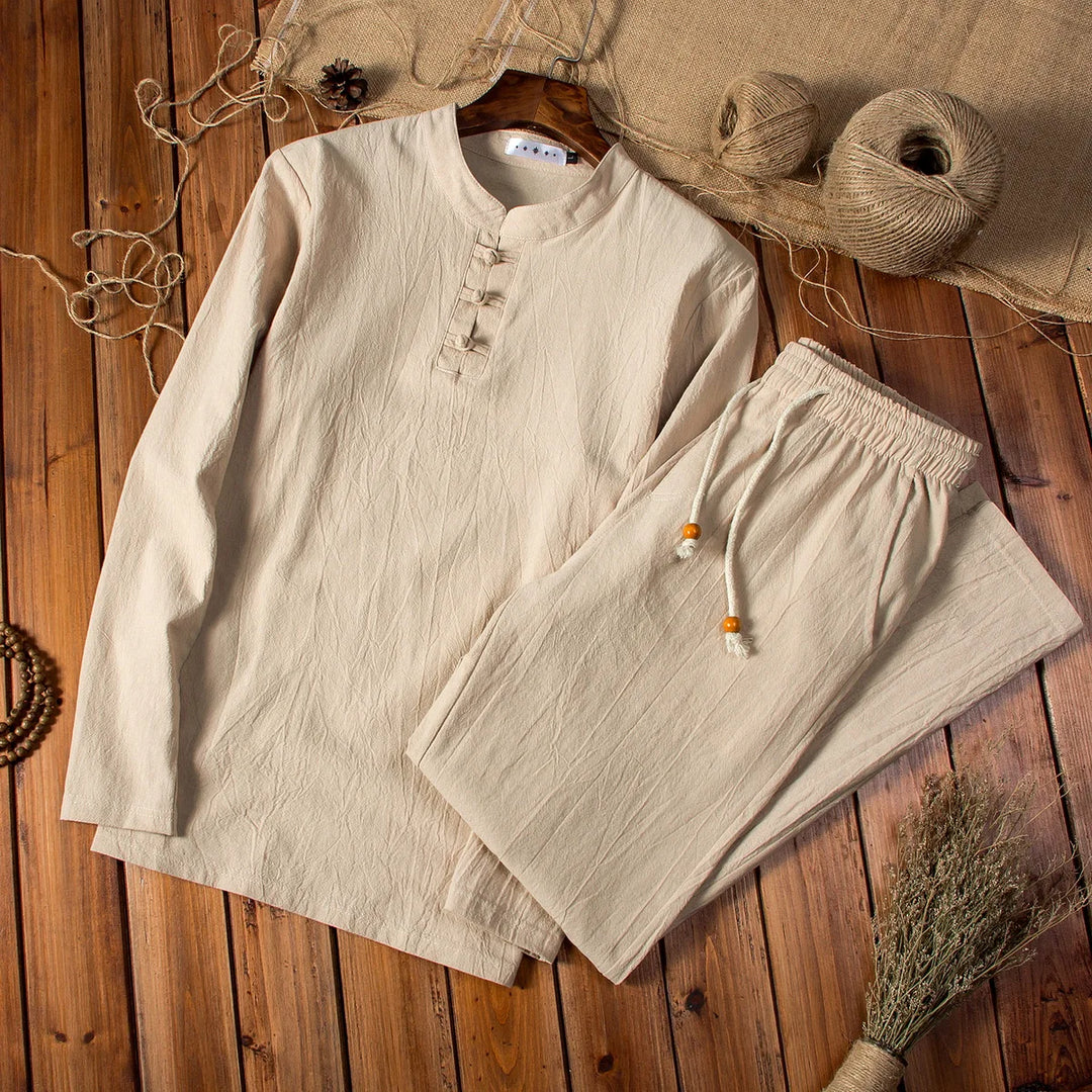 Julian Open-Collar Linen Shirt Set