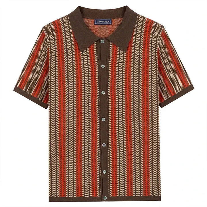 Belvano Stripe Button-Up Polo