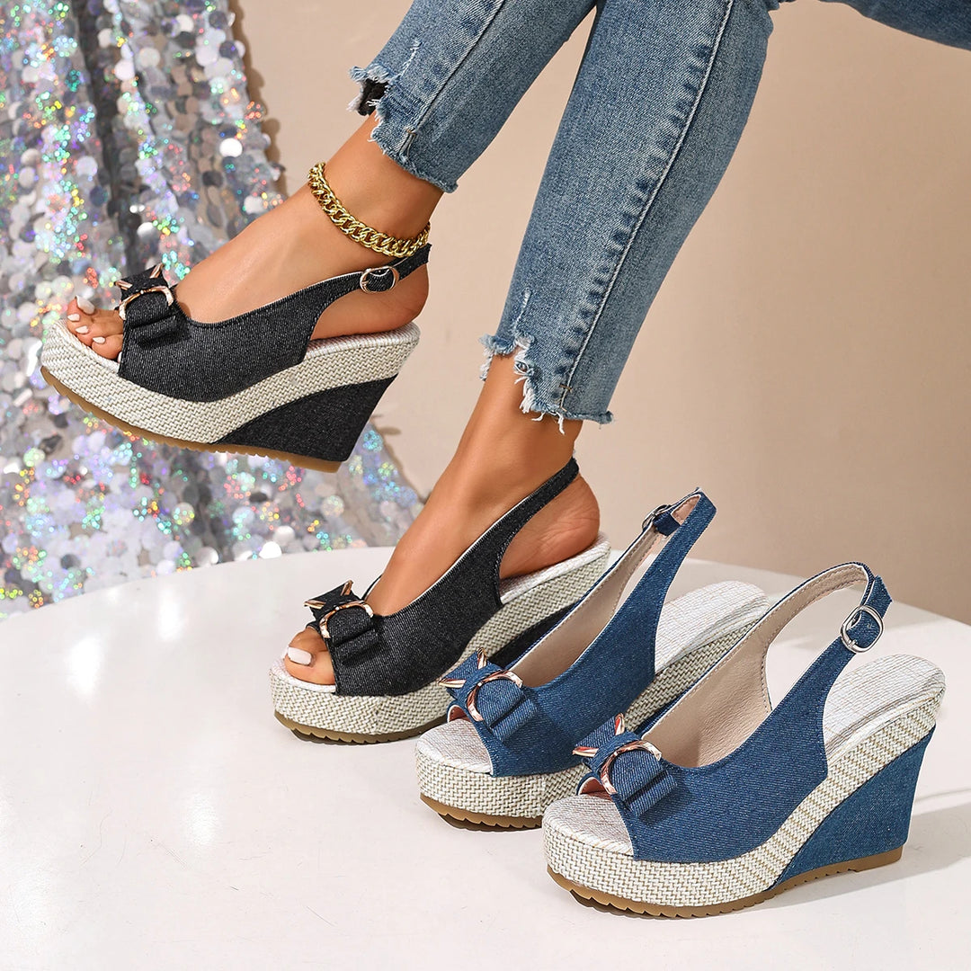 Elvara Bow Strap Wedges