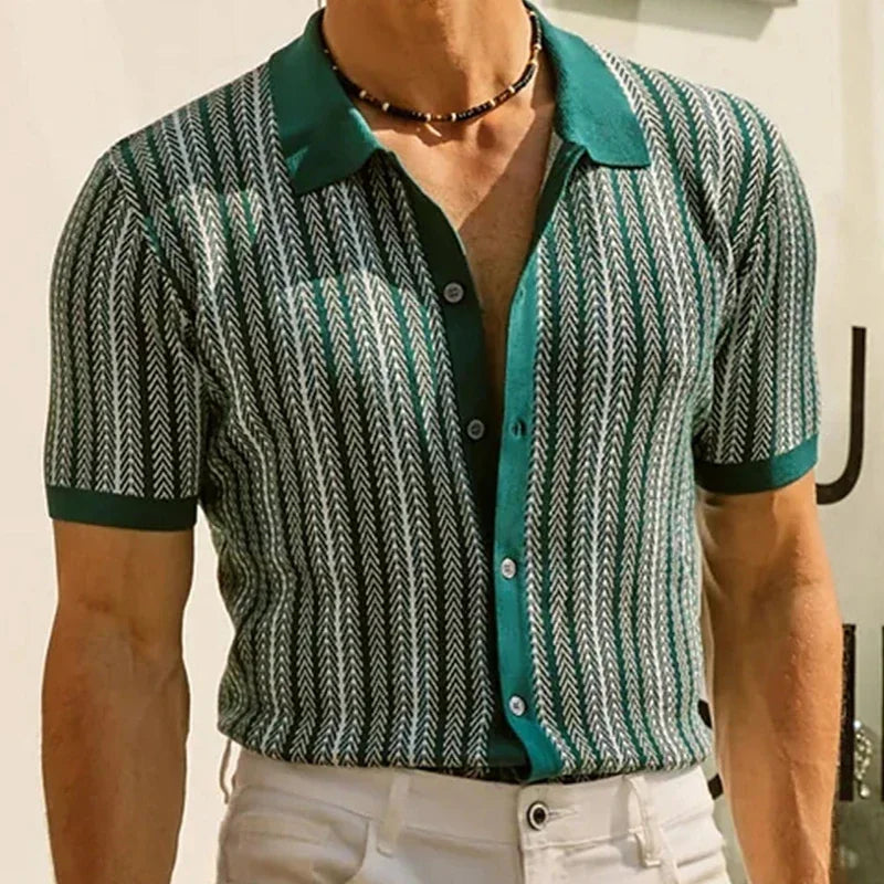 Belvano Stripe Button-Up Polo