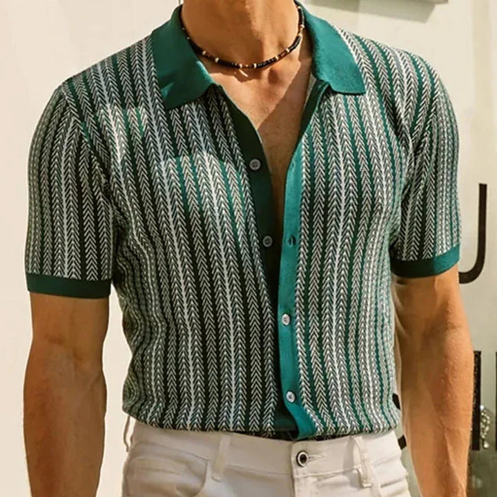Belvano Stripe Button-Up Polo