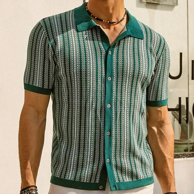 Belvano Stripe Button-Up Polo