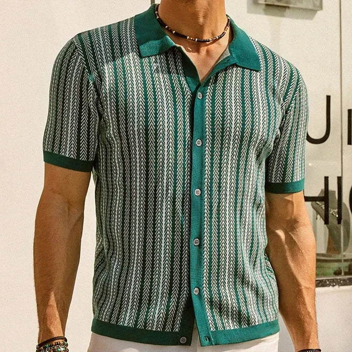 Belvano Stripe Button-Up Polo