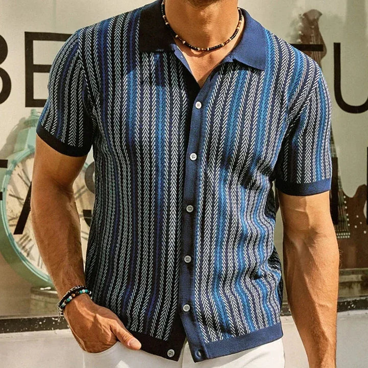 Belvano Stripe Button-Up Polo