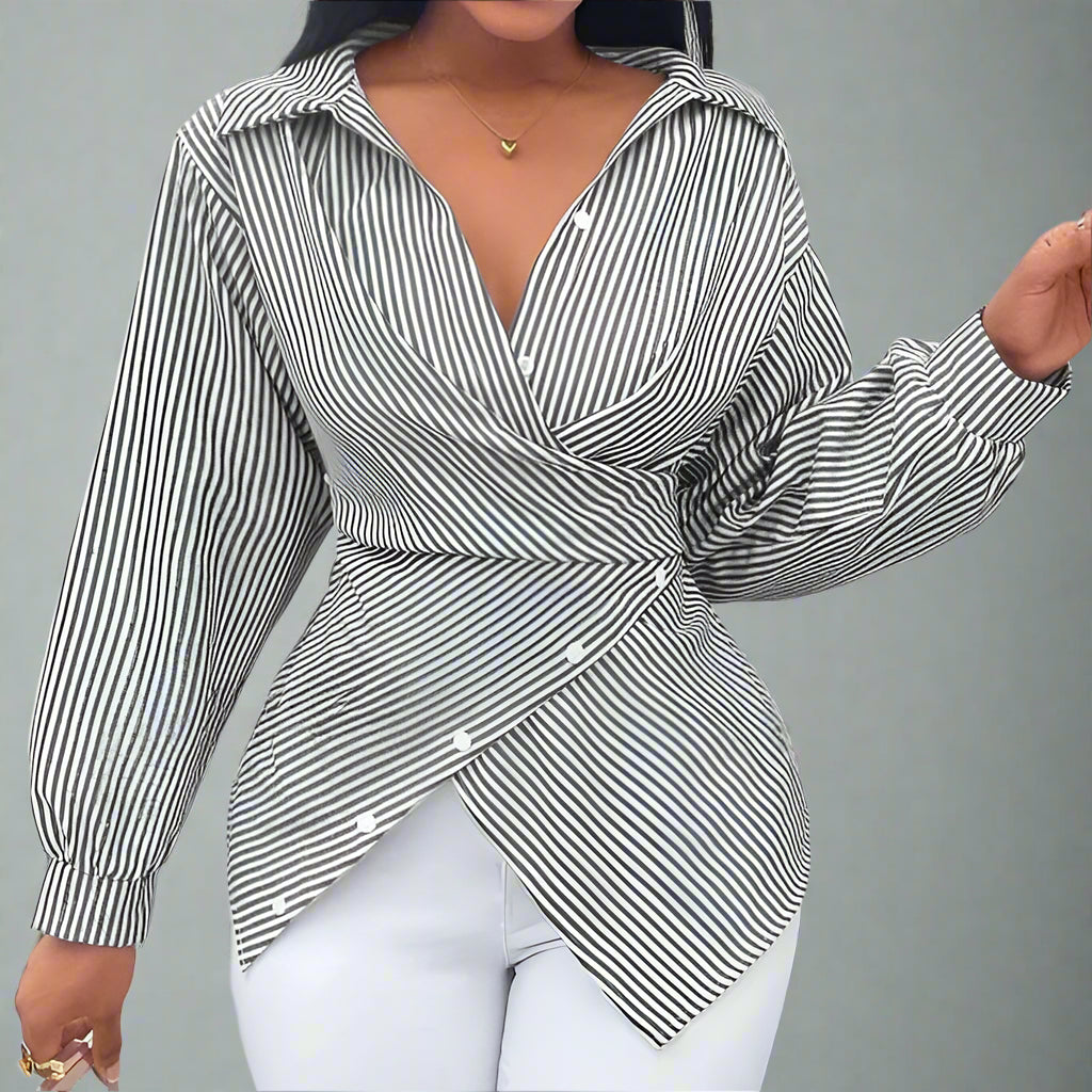 Elara Stripe Wrap Blouse