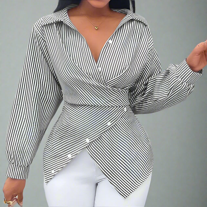 Elara Stripe Wrap Blouse