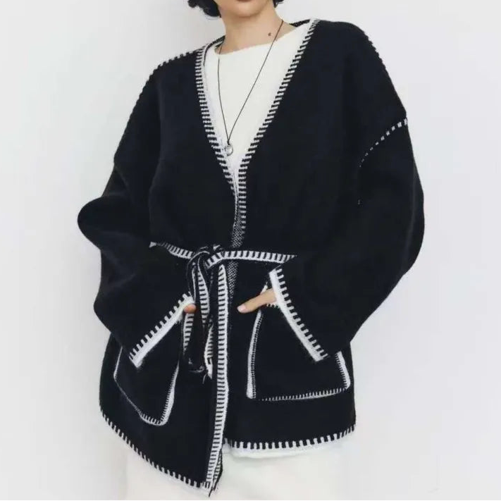 Audrey Contrast Belt Cardigan