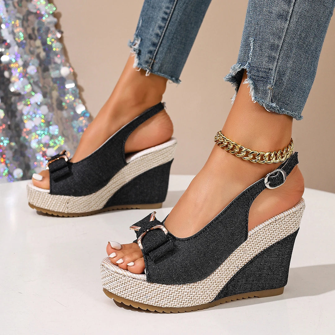 Elvara Bow Strap Wedges