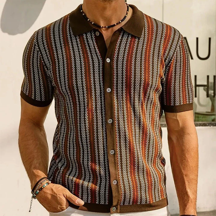 Belvano Stripe Button-Up Polo