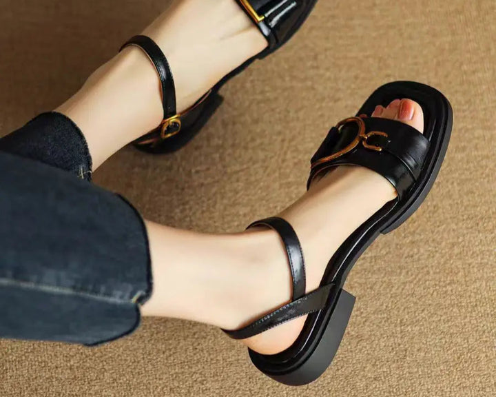 Elara Buckled Flat Sandals
