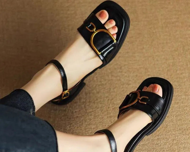 Elara Buckled Flat Sandals
