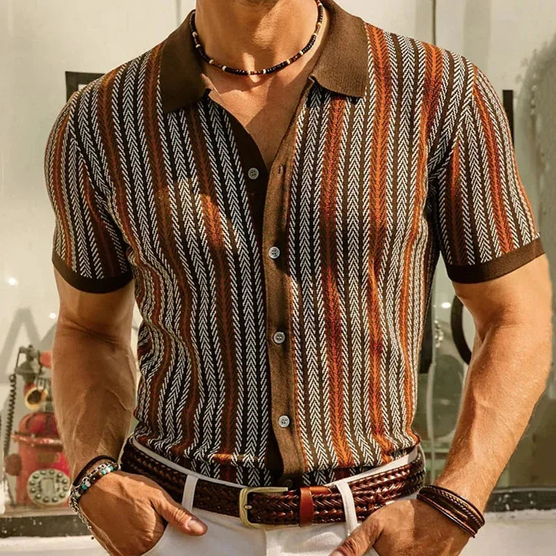Belvano Stripe Button-Up Polo
