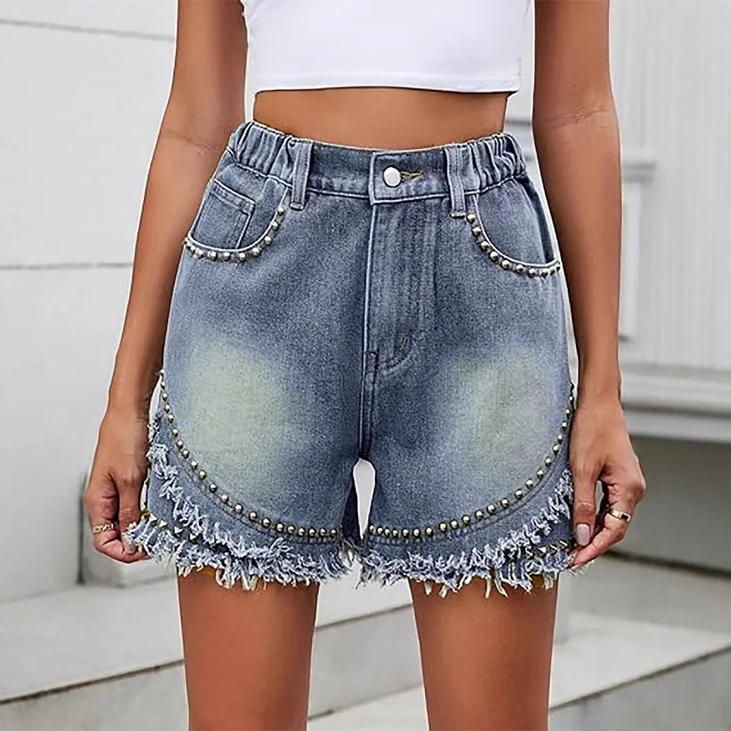 Azelina Denim Studded Shorts