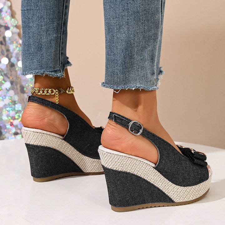 Elvara Bow Strap Wedges