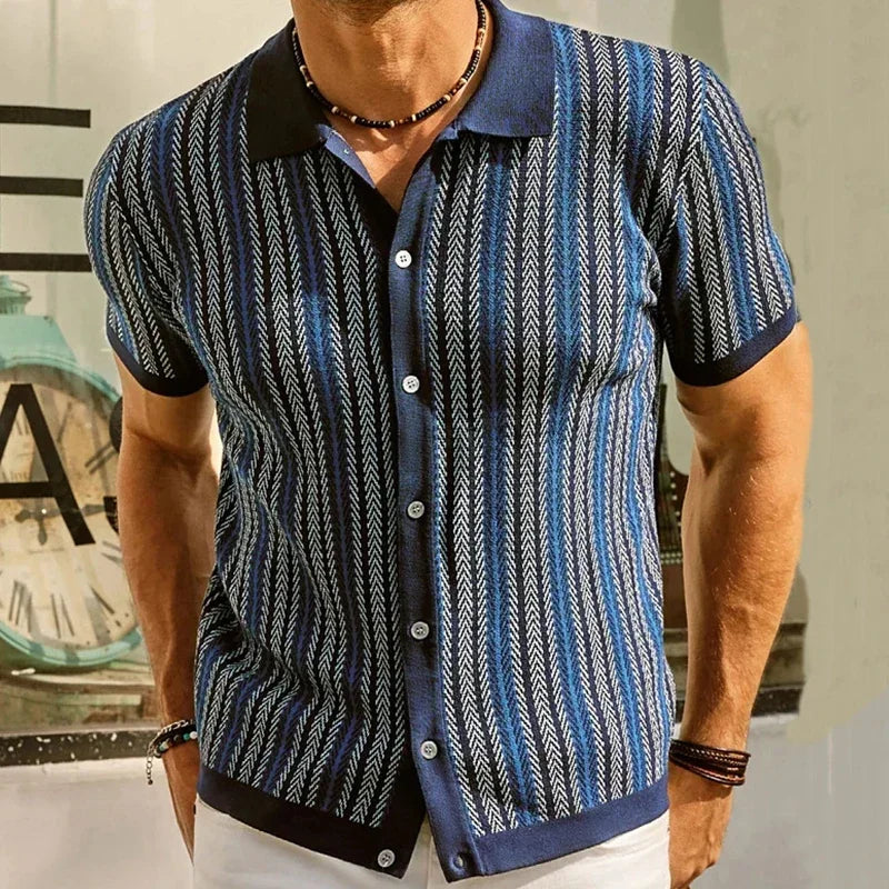 Belvano Stripe Button-Up Polo