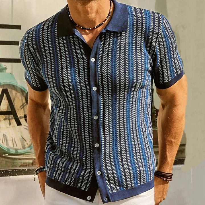 Belvano Stripe Button-Up Polo