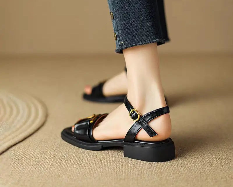 Elara Buckled Flat Sandals