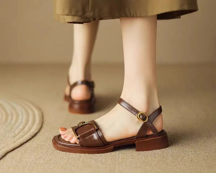 Elara Buckled Flat Sandals