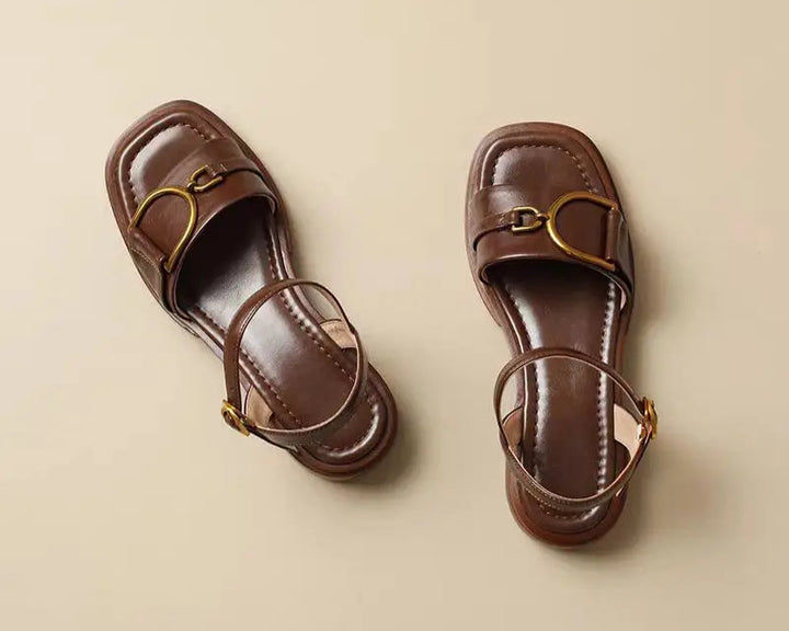 Elara Buckled Flat Sandals