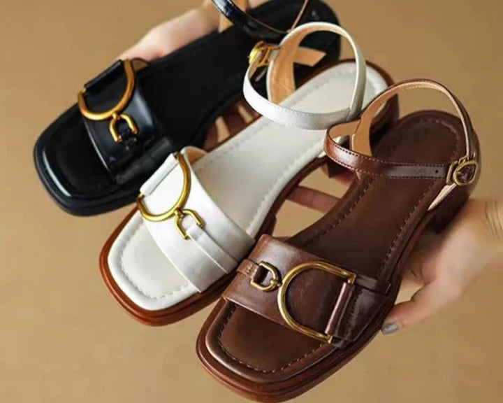 Elara Buckled Flat Sandals