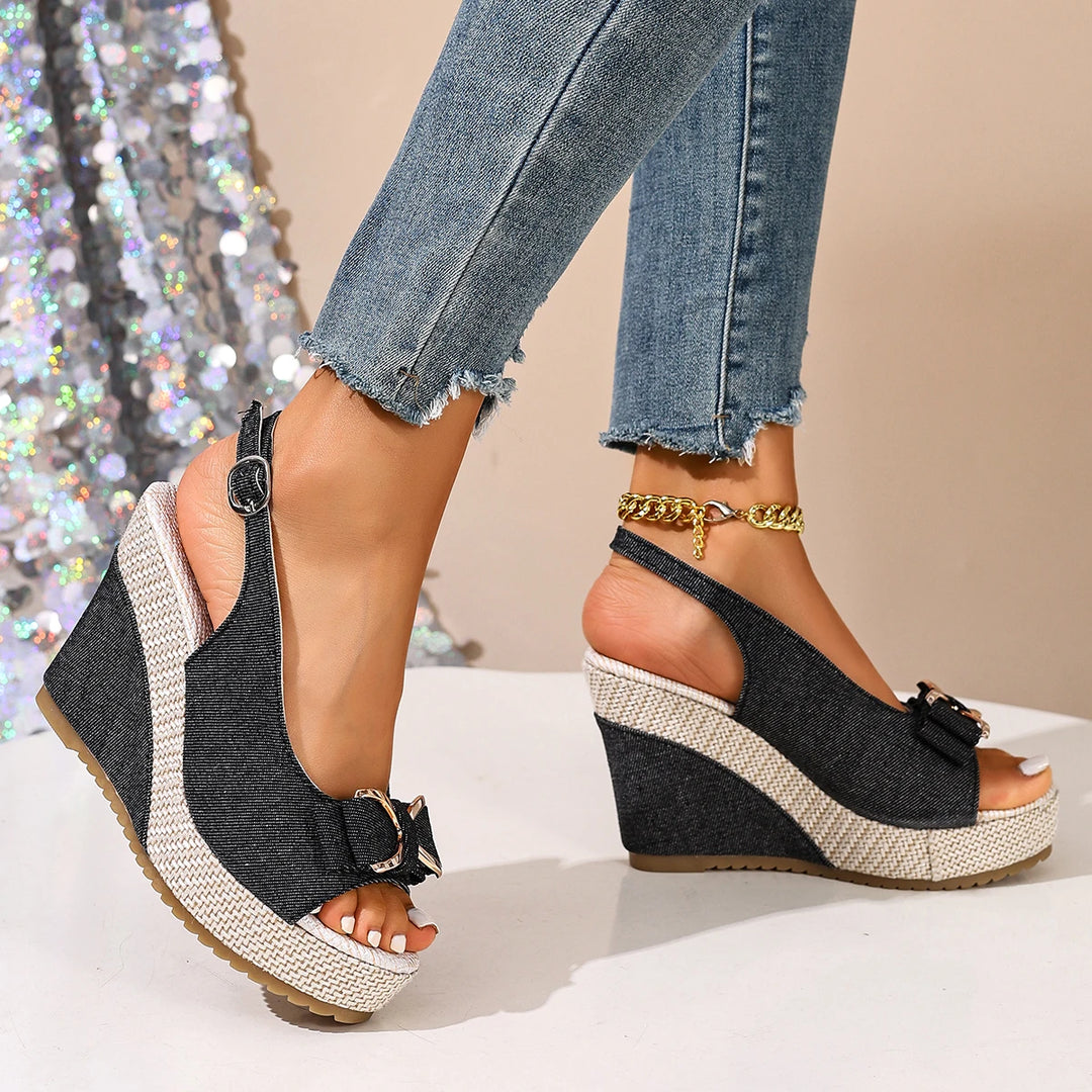 Elvara Bow Strap Wedges