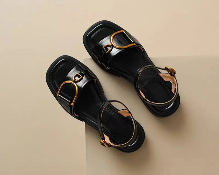 Elara Buckled Flat Sandals