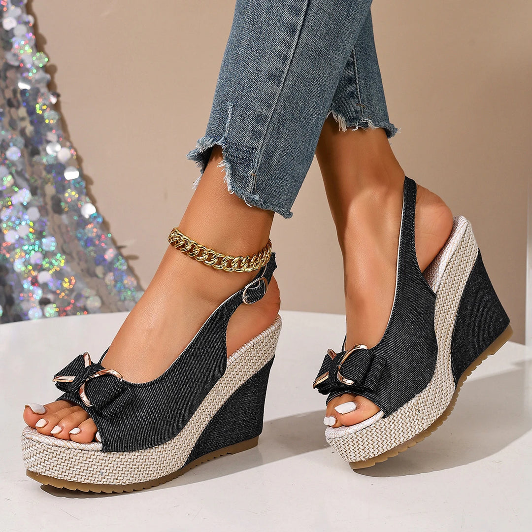 Elvara Bow Strap Wedges