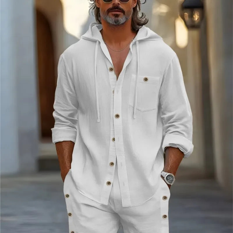 Malcolm Roll-Sleeve Linen Hoodie Set