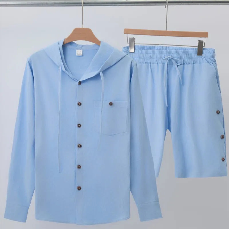 Malcolm Roll-Sleeve Linen Hoodie Set