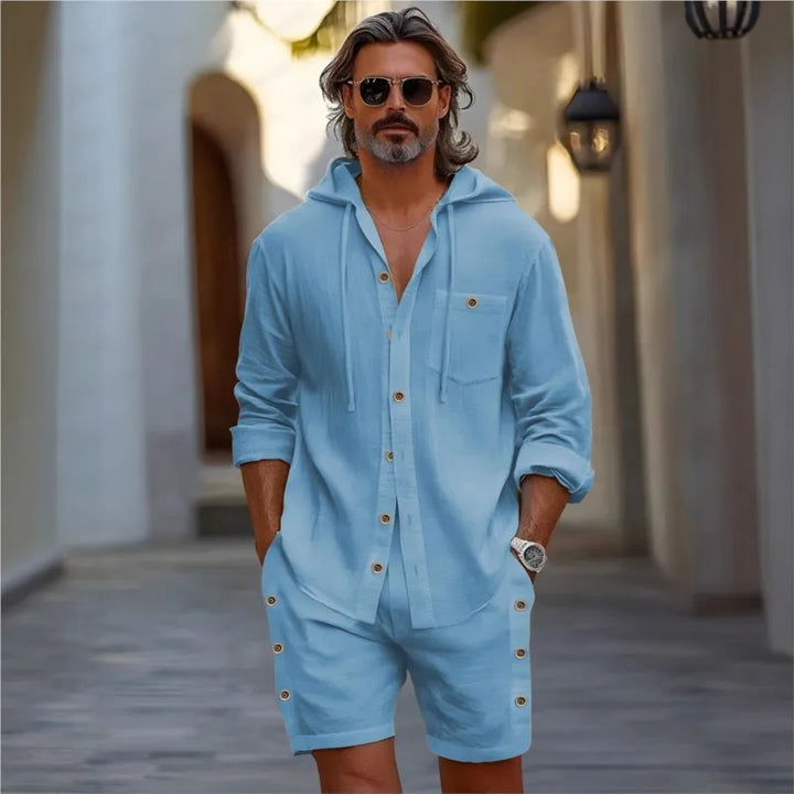 Malcolm Roll-Sleeve Linen Hoodie Set