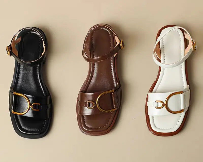 Elara Buckled Flat Sandals