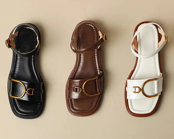 Elara Buckled Flat Sandals