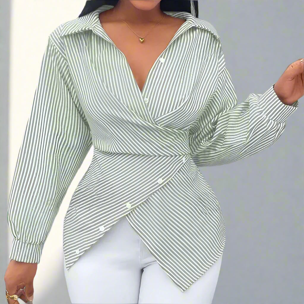 Elara Stripe Wrap Blouse