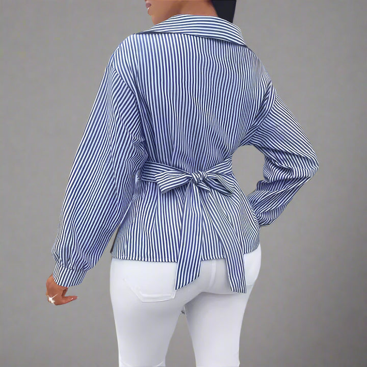 Elara Stripe Wrap Blouse