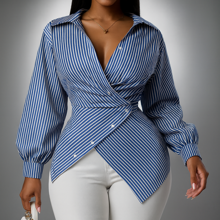 Elara Stripe Wrap Blouse